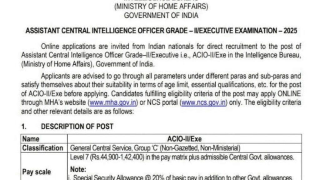 IB ACIO City Intimation Slip 2025 Released Download Exam City Details for 3,717 Posts