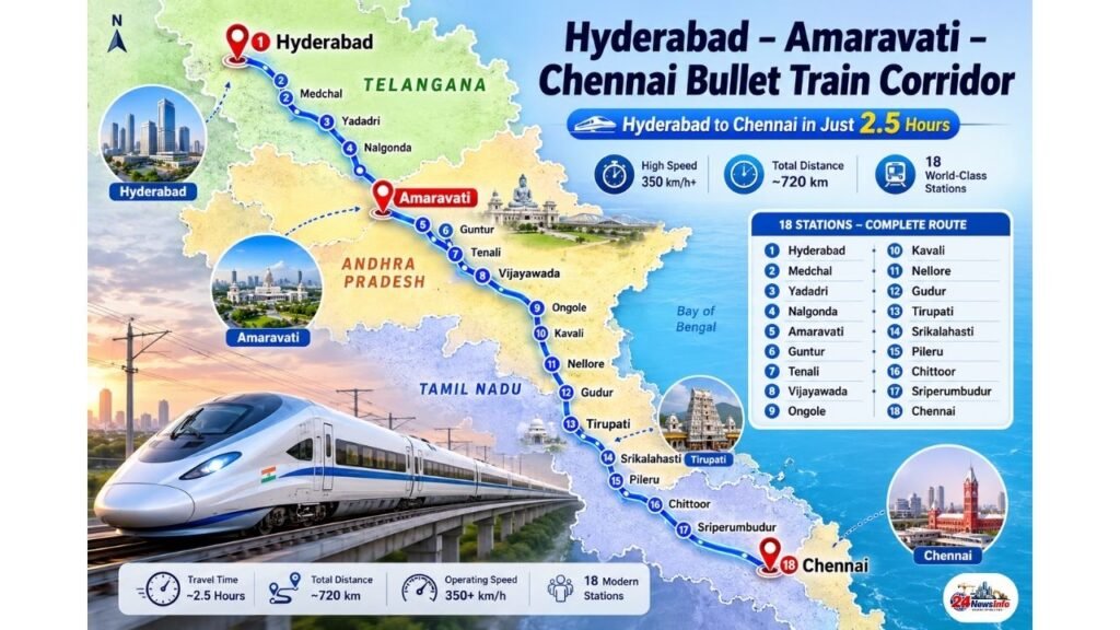 Hyderabad Amaravati Chennai Bullet Train 760 km Journey in Just 2.5 Hours, New Corridor with 18 Stations